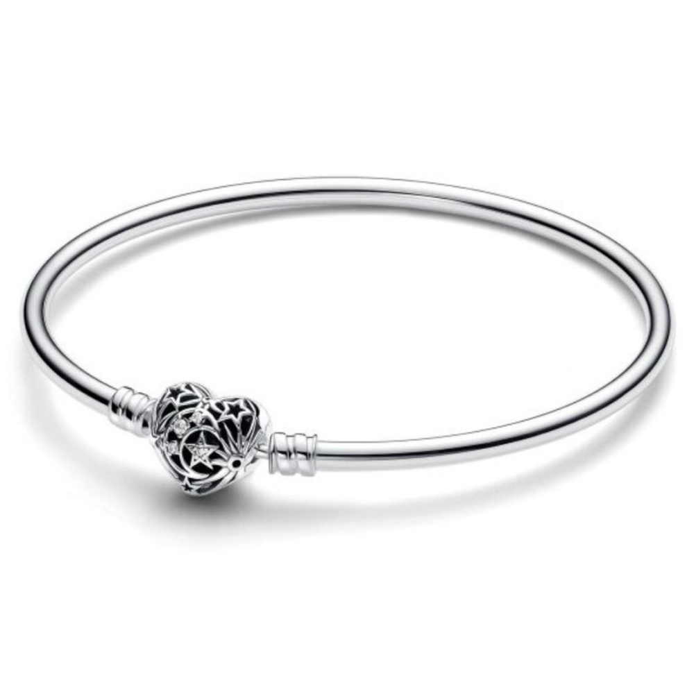 Authentic Pandora Celestial Heart Clasp Sterling Silver Bangle New in Box